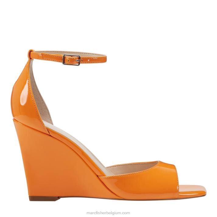 vrouwen Camira-sandaal met sleehak Marc Fisher BNX0H255 oranje patent