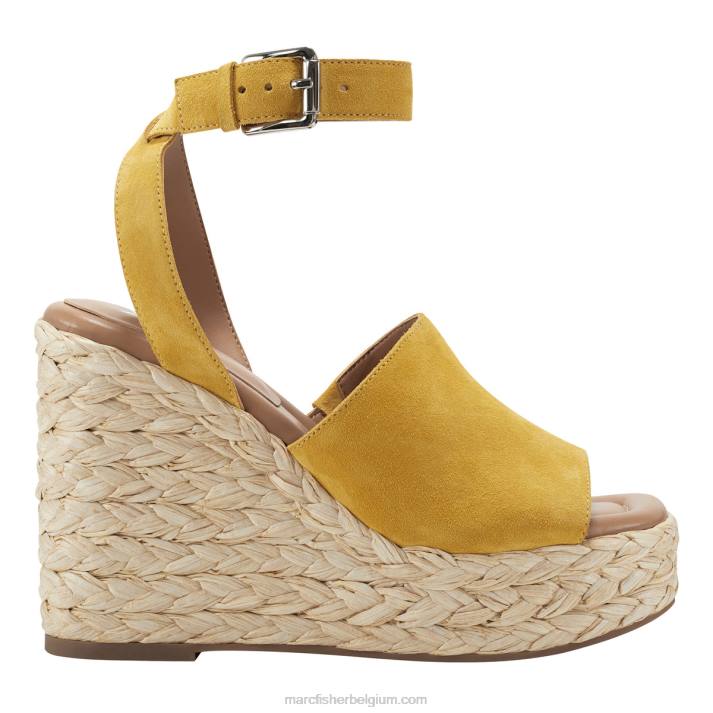 vrouwen nelly espadrillesandaal met sleehak Marc Fisher BNX0H261 mosterd suède