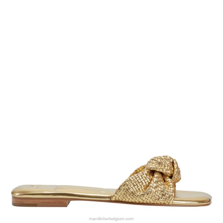 vrouwen marlon sandaal met platte slede Marc Fisher BNX0H287 goud metallic leer