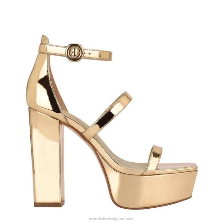 vrouwen frita plateausandaal met enkelbandje Marc Fisher BNX0H570 goud metallic leer