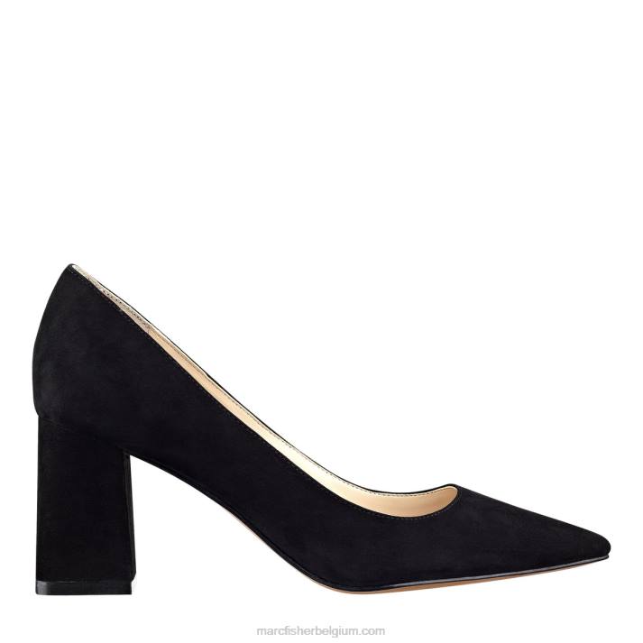 vrouwen zala pumps met puntige neus en blokhak Marc Fisher BNX0H621 zwart suède