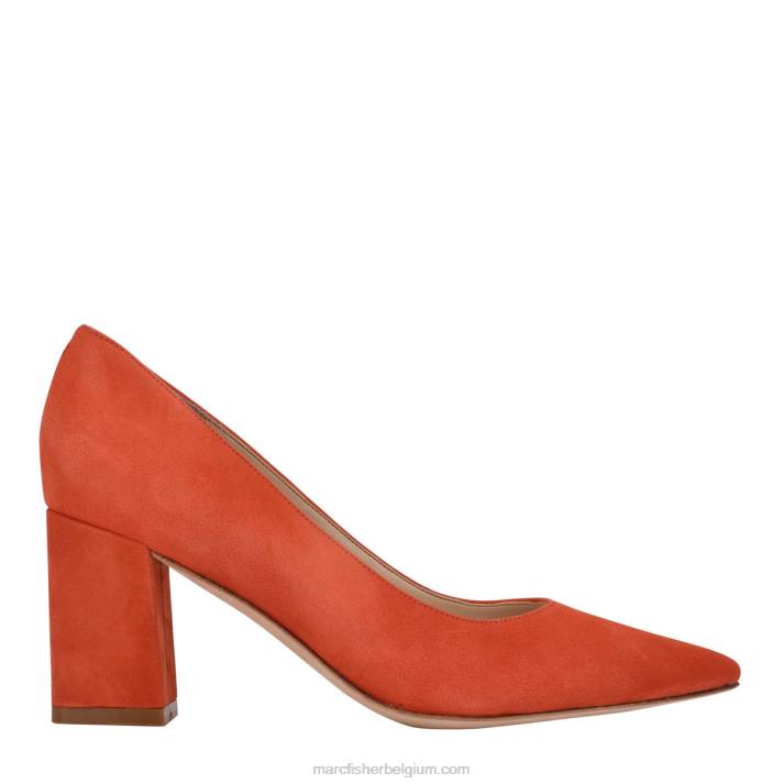 vrouwen zala pumps met puntige neus en blokhak Marc Fisher BNX0H687 gebrand oranje suède