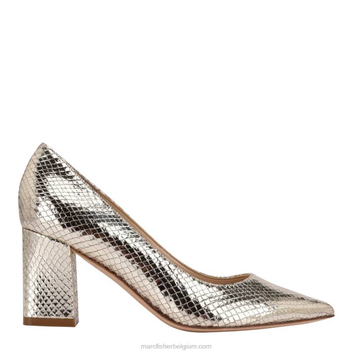 vrouwen zala pumps met puntige neus en blokhak Marc Fisher BNX0H697 gouden slangen suède