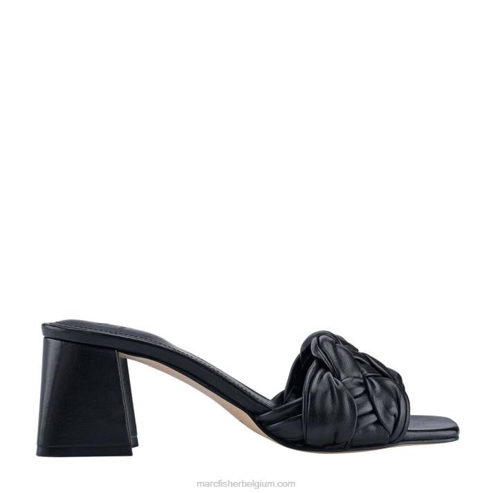 vrouwen cerita slip-on sandaal met blokhak Marc Fisher BNX0H527 zwart leer