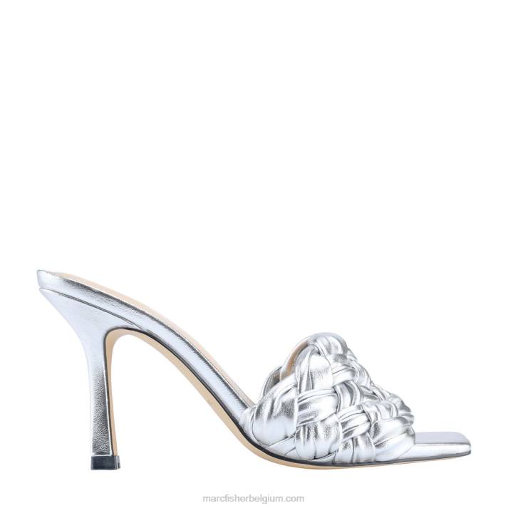 vrouwen draya glijbaan met vierkante neus Marc Fisher BNX0H520 zilver metallic leer